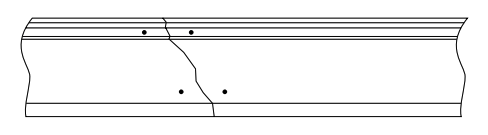 Drawing of a cracked moulding showing anchor positions on each side of the crack