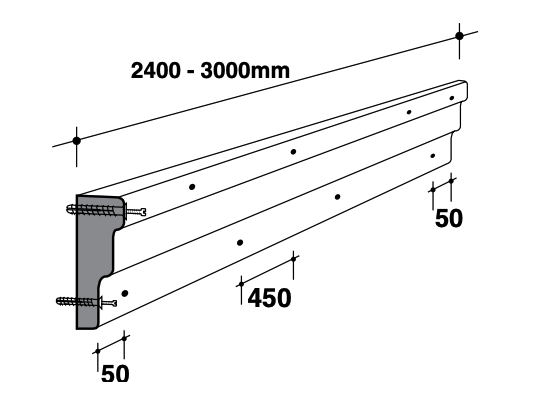 Diagram of fixing positions along a Uni-Shape moulding